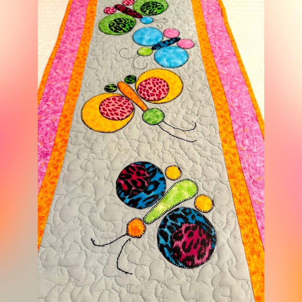 Hand Made Quilted Table Runner/ Topper /Mat ~ Multi Color Butterflies - Picture 2 of 7